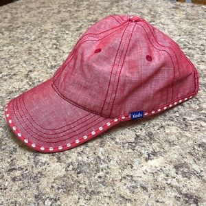 KEDS Baseball Cap. Washed Red/White. Adjustable. Linen/Cotton Blend. GUC